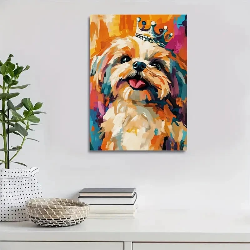 Beautiful Regal Teddy Dog with Crown 40x60cm Metal Print Ready to Hang - Bella Home Decor