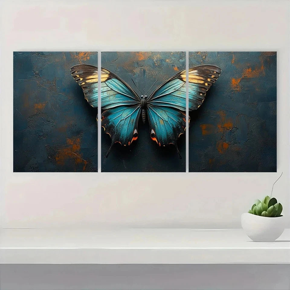 3pcs Featuring Butterfly Teal & Gray Wall Art Set Canvas Framed 50x70cm - High Quality Print 100% Australian Made Wall Canvas Ready to Hang