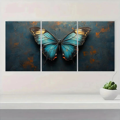 3pcs Featuring Butterfly Teal & Gray Wall Art Set Canvas Framed 50x70cm - High Quality Print 100% Australian Made Wall Canvas Ready to Hang