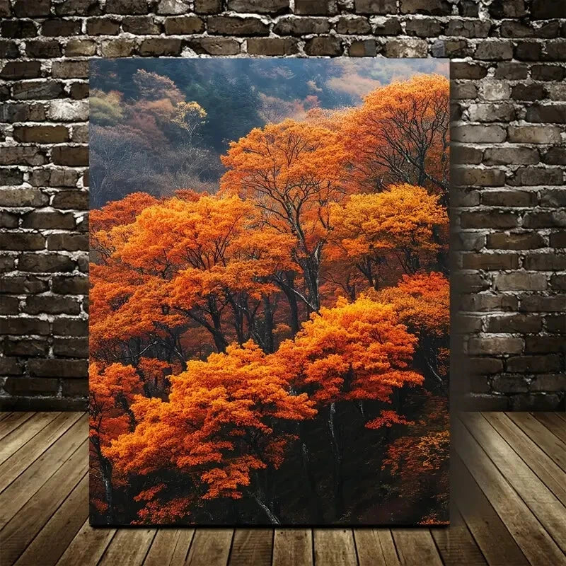 Vibrant Maple Forest in Autumnal Hues Painting 40x60cm Metal Print Ready to Hang - Bella Home Decor