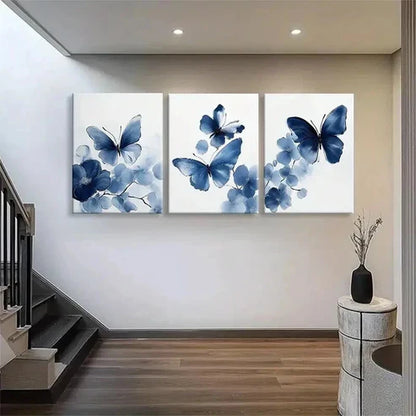 3pcs Blue Butterfly Floral Watercolor Perfect Wall Art Set Canvas Unframed - High Quality Print 100% Australian Made Wall Canvas - Bella Home Decor