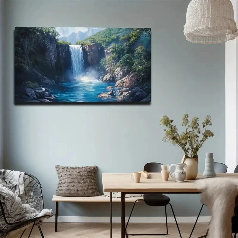 Scenic Waterfall Vibrant Nature Wall Art Canvas Office Home Room Framed 120x60cm