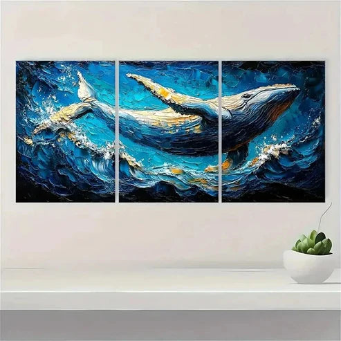 3pcs Whale Painting Breaching Humpback  Wall Art Canvas Unframed - High Quality Print 100% Australian Made Wall Canvas - Bella Home Decor