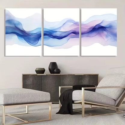 3pcs Blue and Purple Watercolor Wave  Wall Art Set Canvas Framed 50x70cm - High Quality Print 100% Australian Made Wall Canvas Ready to Hang - Bella Home Decor