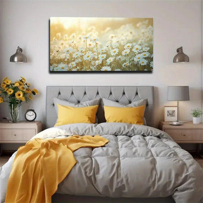 A Lush Daisy Field Suitable Wall Art Canvas Office Home Room Framed 120x60cm
