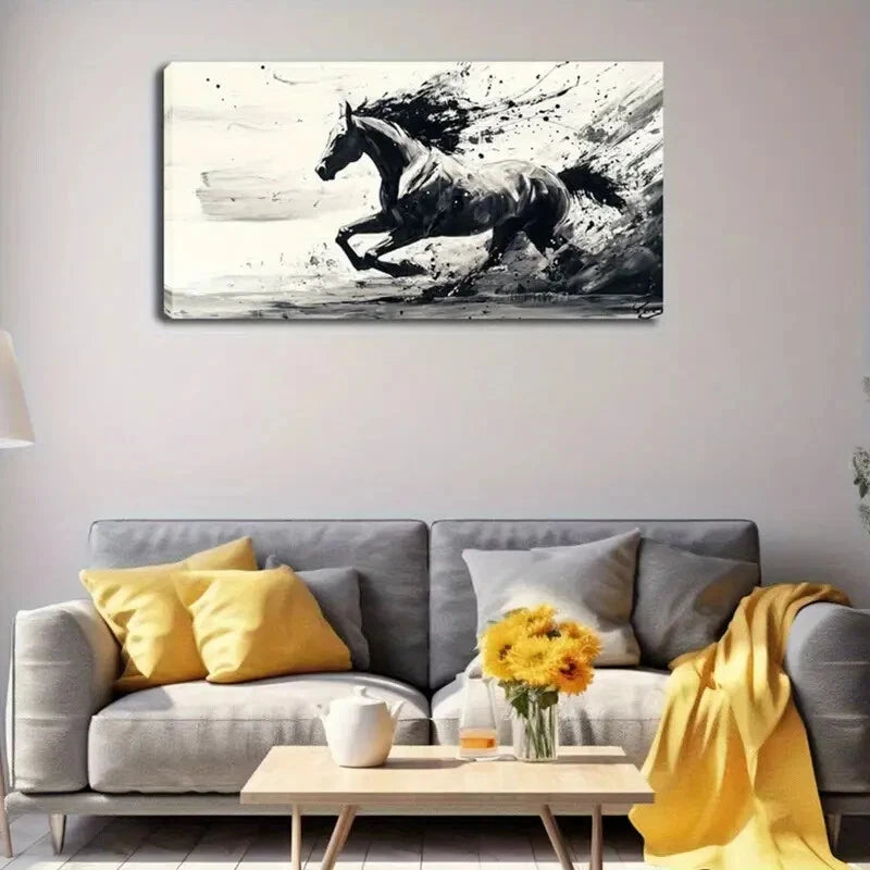 Black & White Horse Perfect Wall Art Canvas Office Home Room Framed 120x60cm - Bella Home Decor