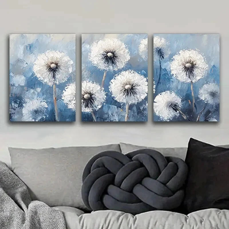 3pcs White Dandelions White Snow Nature Flor Wall Art Set Canvas Framed 40x60cm - High Quality Print 100% Australian Made Wall Canvas Ready to Hang