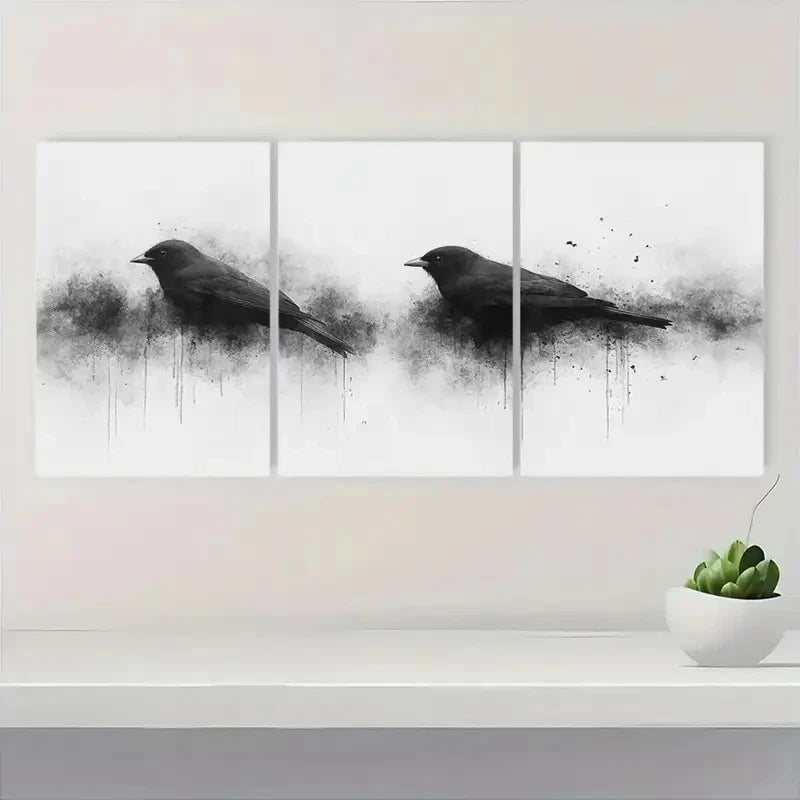 3pcs Night Ravens Silhouette  Wall Art Set Canvas Framed 40x60cm - High Quality Print 100% Australian Made Wall Canvas Ready to Hang