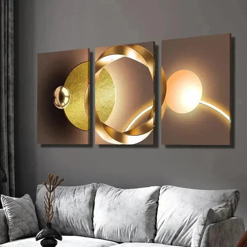 3pcs Abstract Geometry Golden Luxury Wall Art Canvas Unframed - High Quality Print 100% Australian Made Wall Canvas - Bella Home Decor