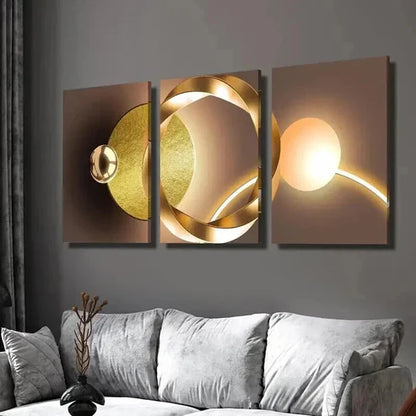 3pcs Abstract Geometry Golden Luxury Wall Art Canvas Unframed - High Quality Print 100% Australian Made Wall Canvas - Bella Home Decor