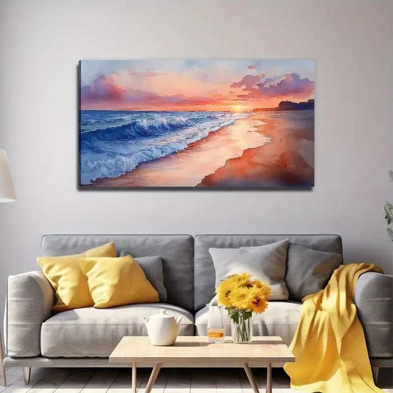 Sunrise Of The Coastline Wall Art Canvas Office Home Room Framed 120x60cm