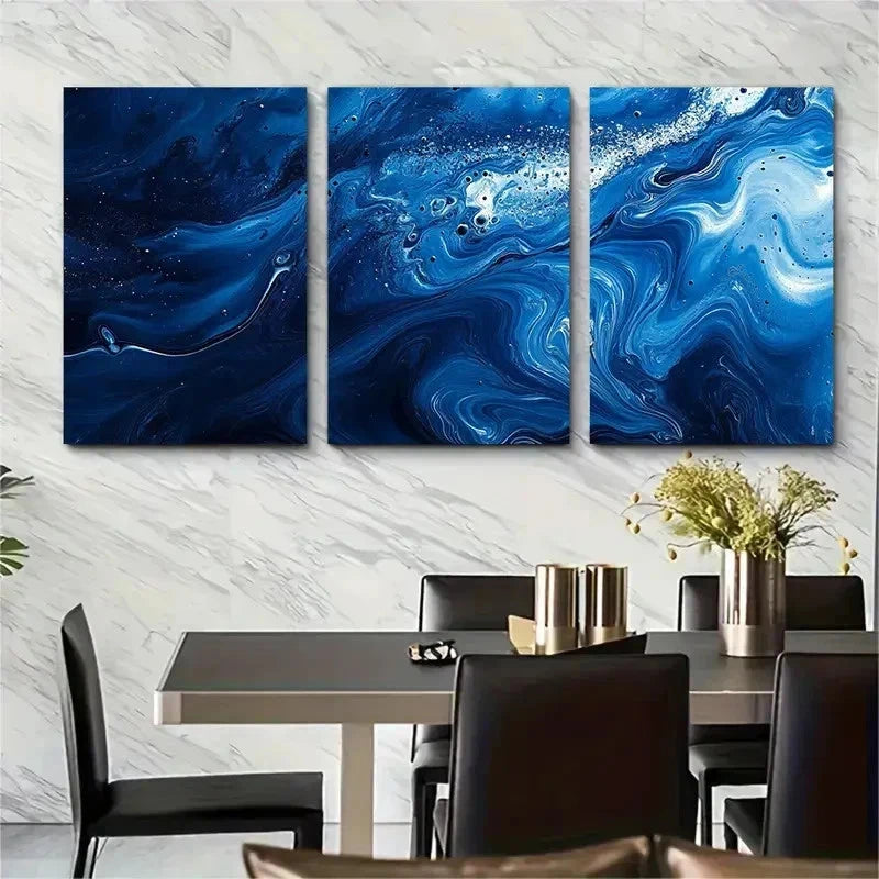 3pcs Blue Abstract Vivid Abstract Perfect Wall Art Set Canvas Framed 50x70cm - High Quality Print 100% Australian Made Wall Canvas Ready to Hang - Bella Home Decor