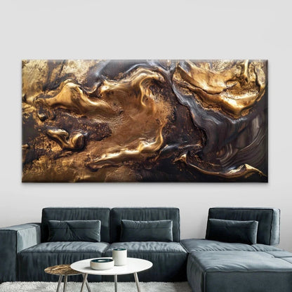 Abstract Gold Black Fluid Wall Art Canvas Office Home Room Framed 120x60cm