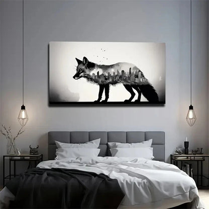 Inch Wolf & Cityscape Wall Art Canvas Office Home Room Framed 120x60cm