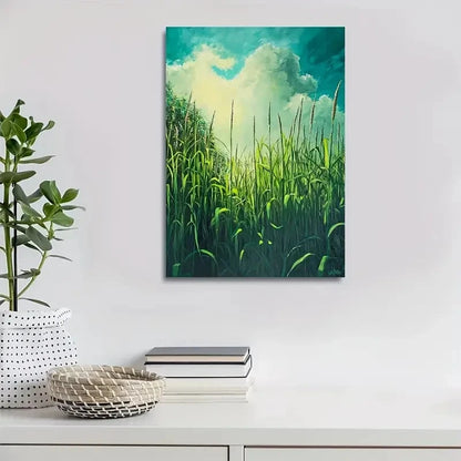 Beautiful Green Sugarcane Meadow Landscape 40x60cm Metal Print Ready to Hang - Bella Home Decor
