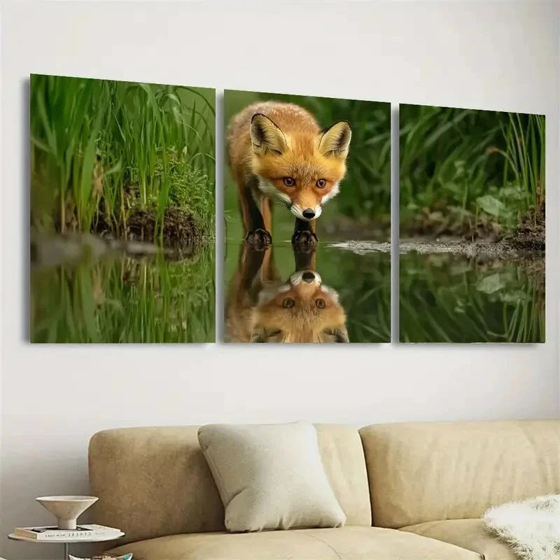 3pcs Fox Cub Wall Art Set Canvas Framed 40x60cm - High Quality Print 100% Australian Made Wall Canvas Ready to Hang - Bella Home Decor