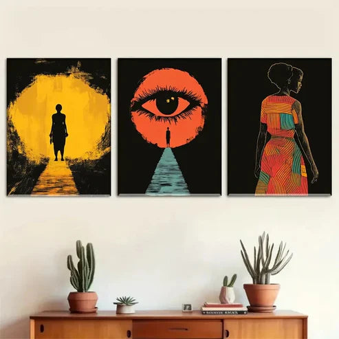 3pcs Black Modern Style Silhouettes Perfect Wall Art Canvas Unframed - High Quality Print 100% Australian Made Wall Canvas - Bella Home Decor
