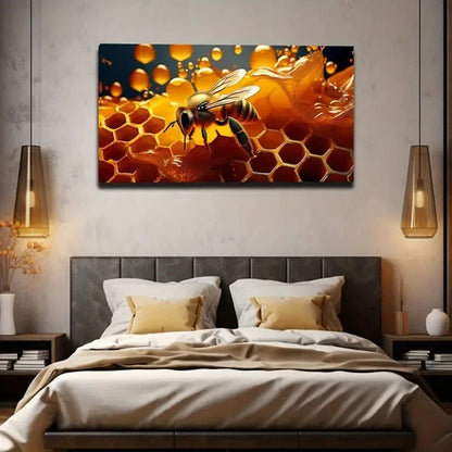 Vibrant Realistic Bee Wall Art Canvas Office Home Room Framed 120x60cm