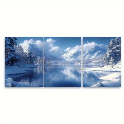 3pcs Snowy Lake Mountains CZ    Wall Art Set Canvas Framed 40x60cm - High Quality Print 100% Australian Made Wall Canvas Ready to Hang