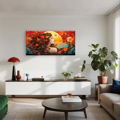 Warm Sunset and Floral Woman Wall Art Canvas Office Home Framed 120x60cm