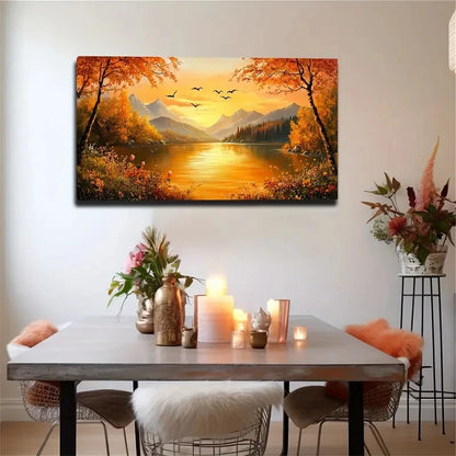 Sunset Over Lake With Mountains Wall Art Canvas Office Home Room Framed 120x60cm