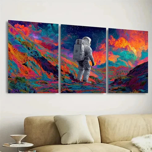 3pcs Trippy Space Astronaut Art, Psychedelic Wall Art Canvas Unframed - High Quality Print 100% Australian Made Wall Canvas - Bella Home Decor