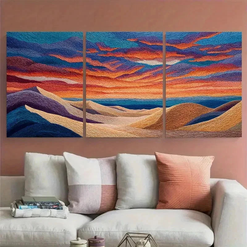 3pcs Seashore Sunrise Continuous Perfect  Wall Art Set Canvas Framed 40x60cm - High Quality Print 100% Australian Made Wall Canvas Ready to Hang