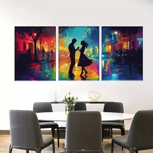 3pcs Romantic Street Dance Colorful Painting Wall Art Canvas Unframed - High Quality Print 100% Australian Made Wall Canvas