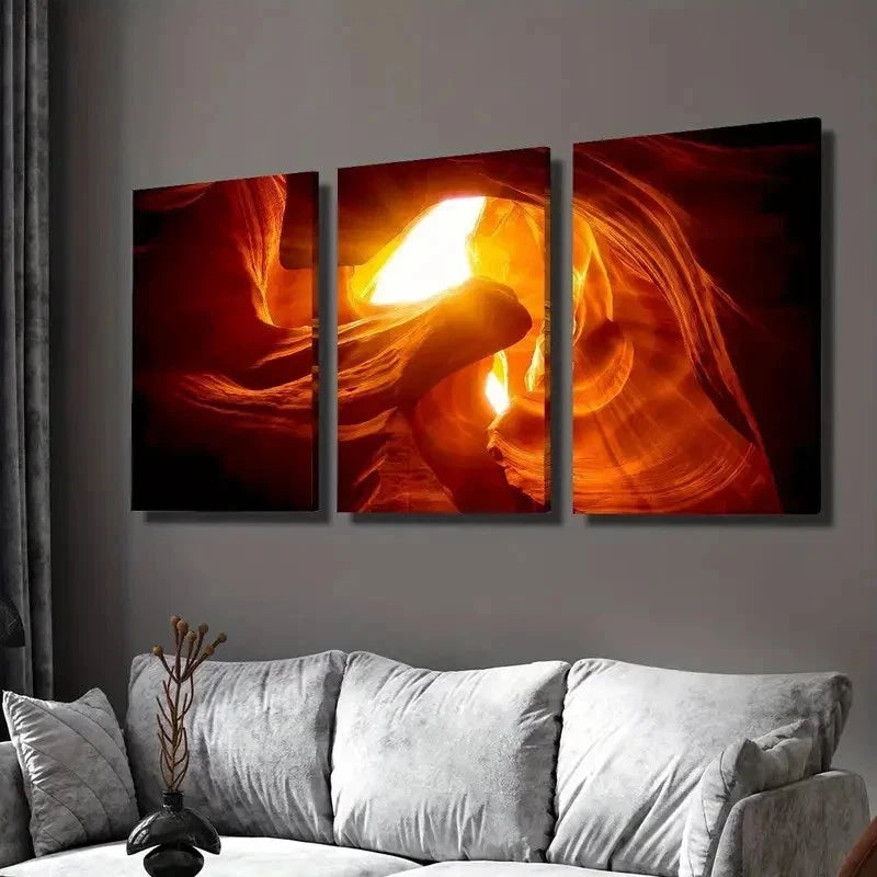3pcs Antelope Canyon Cave Orange Vibrant Perfect Wall Art Set Canvas Framed 60x90cm - High Quality Print 100% Australian Made Wall Canvas Ready to Hang - Bella Home Decor