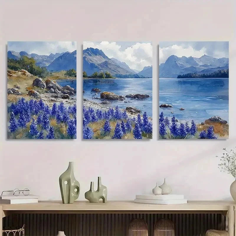 3pcs Lake District Watercolor Landscape Perfect Wall Art Set Canvas Framed 50x70cm - High Quality Print 100% Australian Made Wall Canvas Ready to Hang