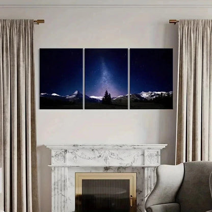 3pcs Snowy Mountain Landscape with Milky Way Wall Art Set Canvas Framed 60x90cm - High Quality Print 100% Australian Made Wall Canvas Ready to Hang - Bella Home Decor