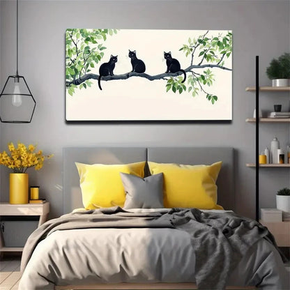 A Black Cat Is Quietly Lying Wall Art Canvas Office Home Room Framed 120x60cm
