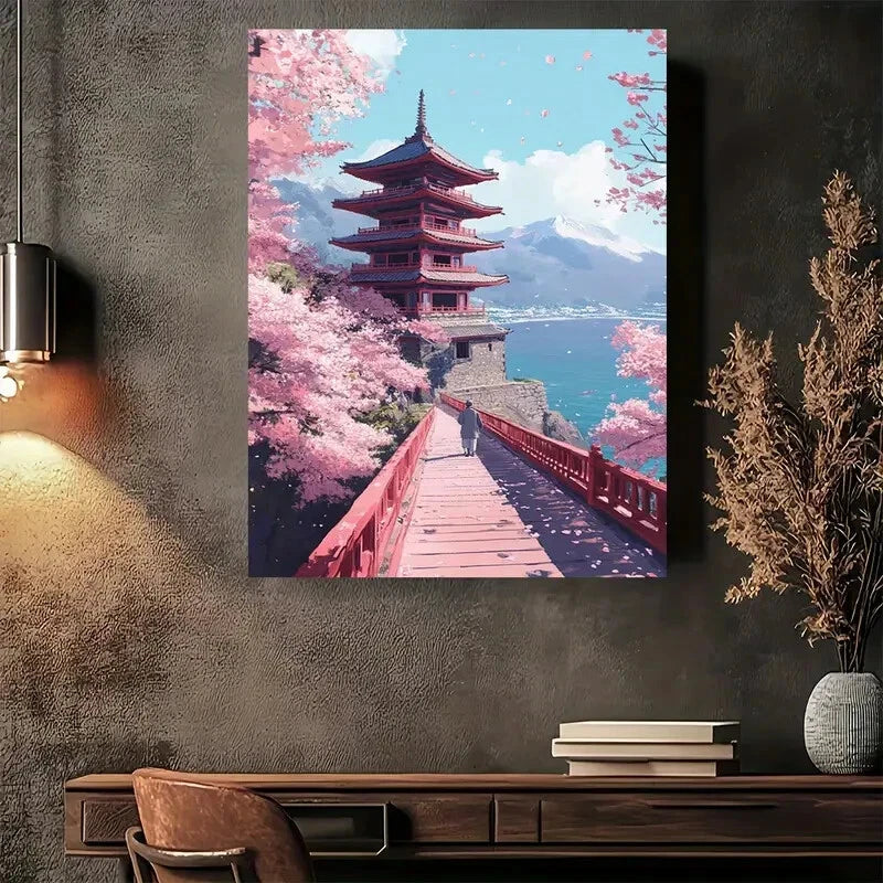 Beautiful Cherry Blossom Modern Vintage Painting 40x60cm Metal Print Ready to Hang - Bella Home Decor
