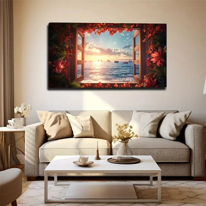 Sunset Seascape Boats Decor Wall Art Canvas Office Home Room Framed 120x60cm