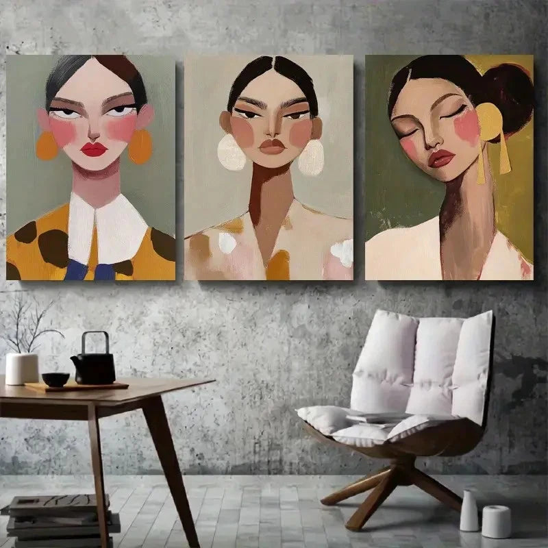 3pcs Bold Colorful Women'S Faces Metal Print Ready to Hang Art - Bella Home Decor