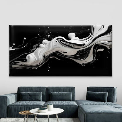 Abstract Black and White Fluid Wall Art Canvas Office Home Room Framed 120x60cm