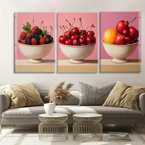 3pcs Citrus Elegant Bowls Vibrant Pink Perfect Wall Art Canvas Unframed – High Quality Print 100% Australian Made Wall Canvas - Bella Home Decor