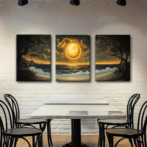 3pcs Dramatic Sunset Ocean Landscape Perfect Wall Art Canvas Unframed – High Quality Print 100% Australian Made Wall Canvas - Bella Home Decor
