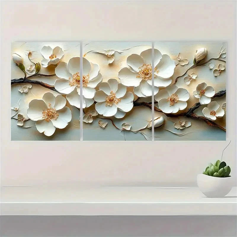 3pcs White Flower Texture  IU  Wall Art Set Canvas Framed 60x90cm - High Quality Print 100% Australian Made Wall Canvas Ready to Hang