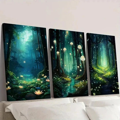 3pcs Fantasy Magic Landscape of a Stream Wall Art Canvas Unframed - High Quality Print 100% Australian Made Wall Canvas