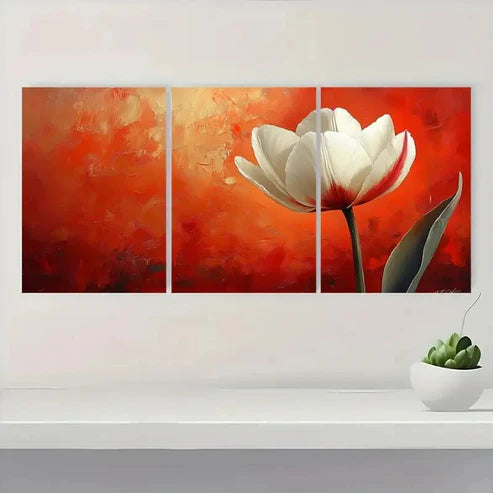 3pcs Vibrant Orange & Red Background IU Wall Art Set Canvas Unframed - High Quality Print 100% Australian Made Wall Canvas - Bella Home Decor