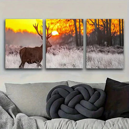 3pcs Golden Hour Deer in Forest Wall Art Canvas Unframed - High Quality Print 100% Australian Made Wall Canvas