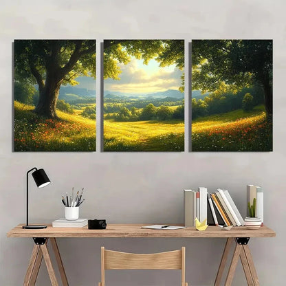 3pcs Pastoral Countryside Landscape with Trees Metal Print Ready to Hang Art - Bella Home Decor