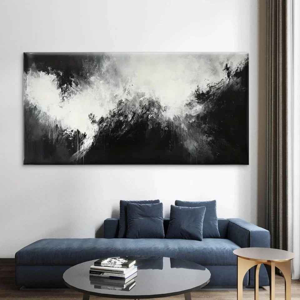 Black and White Abstract Wall Art Canvas Office Home Room Framed 120x60cm