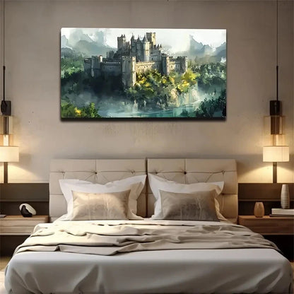 Enchanted Fairy Tale Castle Wall Art Canvas Office Home Room Framed 120x60cm