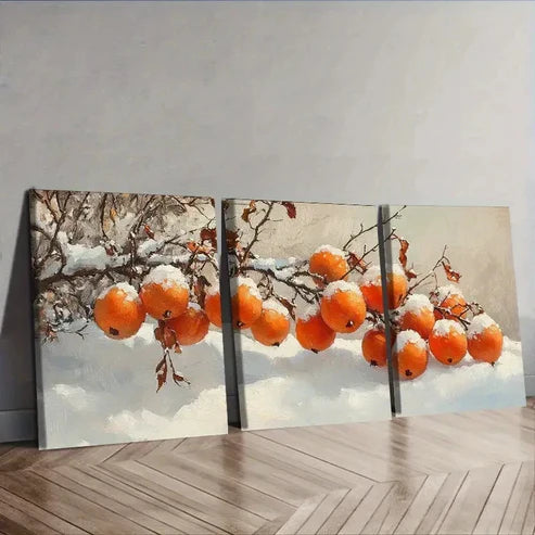 3pcs The persimmon hung on the branch Wall Art Set Canvas Unframed - High Quality Print 100% Australian Made Wall Canvas - Bella Home Decor