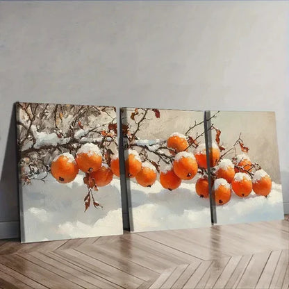 3pcs The persimmon hung on the branch Wall Art Set Canvas Unframed - High Quality Print 100% Australian Made Wall Canvas - Bella Home Decor