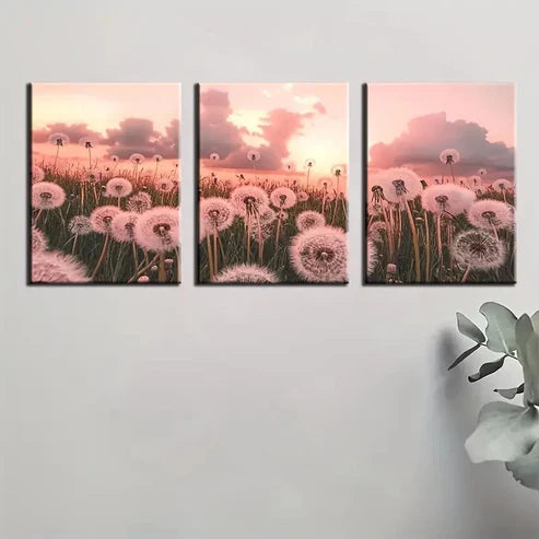 3pcs Pink & Purple Sunset Meadow Wall Art Canvas Unframed – High Quality Print 100% Australian Made Wall Canvas
