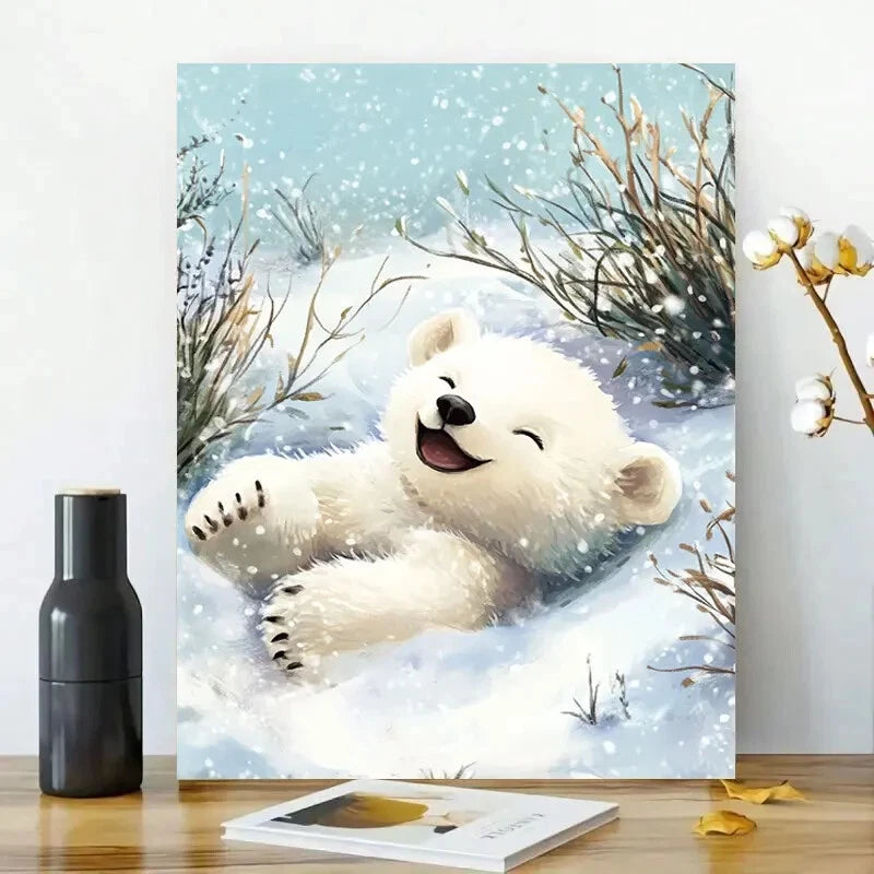 Cute Little Polar Bear Cub Rolling Around in The Snow 40x60cm Metal Print Ready to Hang - Bella Home Decor