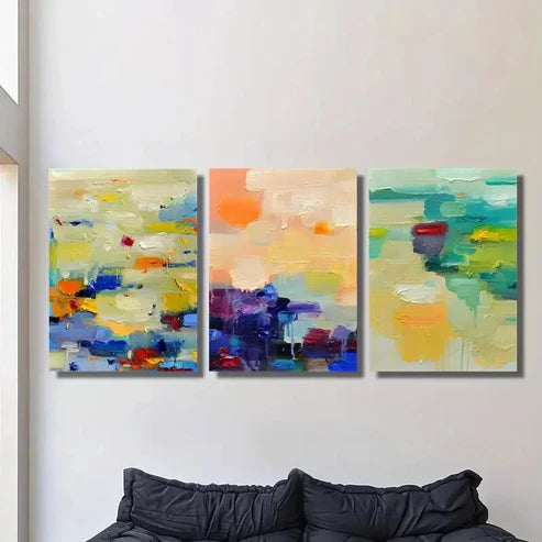 3pcs Abstract Textured Painting, Vibrant Colors Wall Art Set Canvas Unframed - High Quality Print 100% Australian Made Wall Canvas - Bella Home Decor